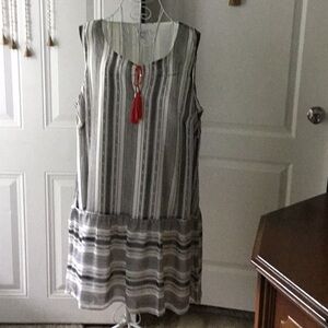 Avenue Striped Sleeveless Dress - Black, Gray, White